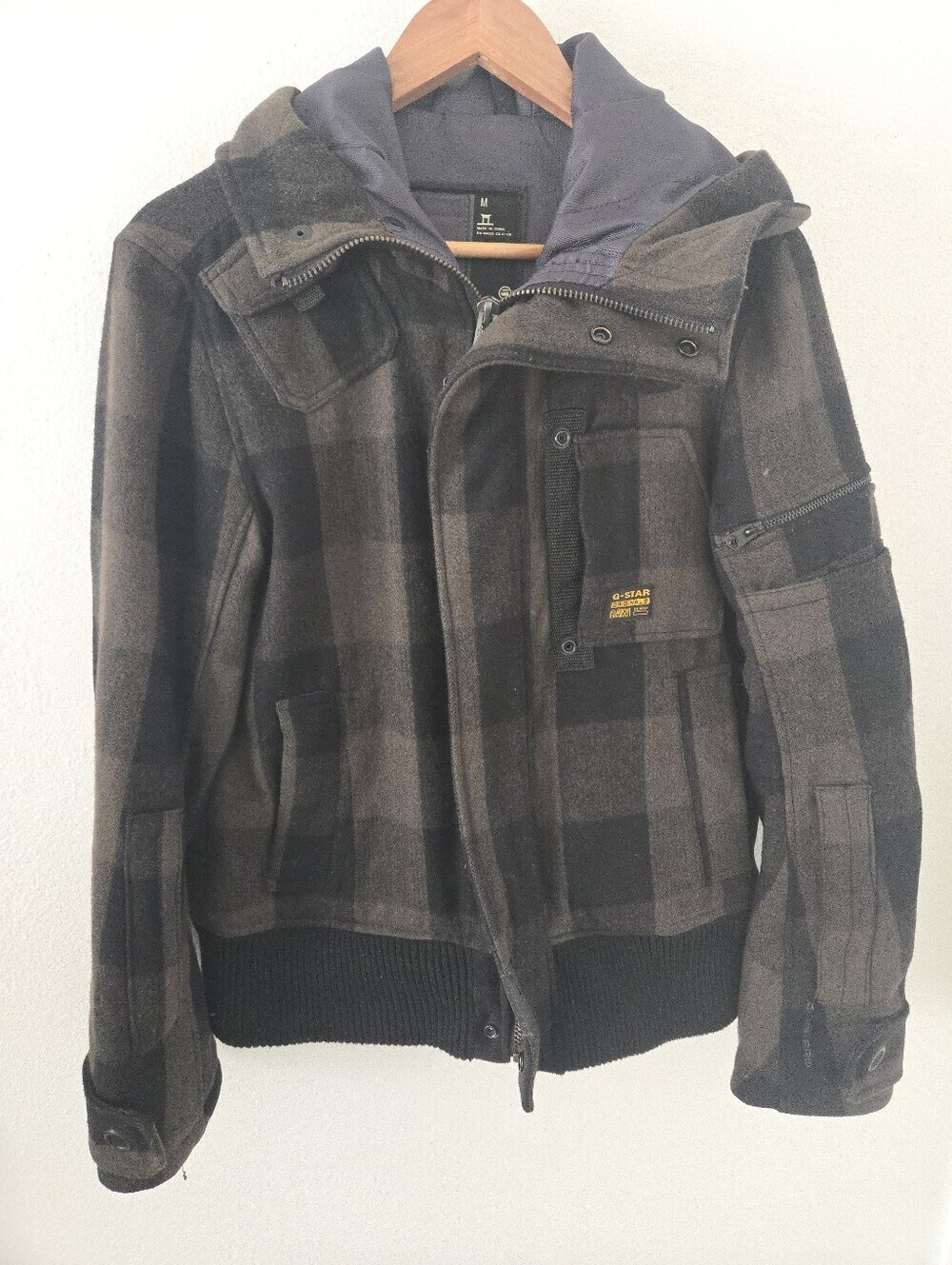 G Star RAW Buffalo Plaid Utility Bomber Jacket Mens Medium Wool blend - Picture 1 of 9